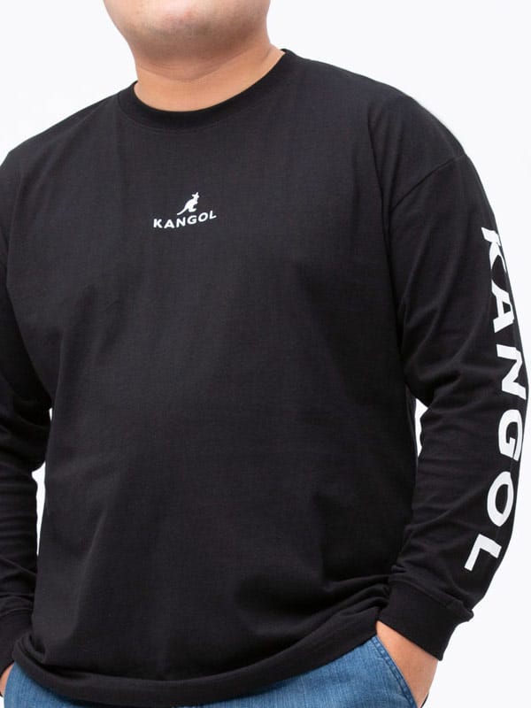 大きいサイズ メンズ KANGOL (カンゴール) 天竺 アームプリント 刺繍 クルーネック 長袖 Tシャツ ロンT