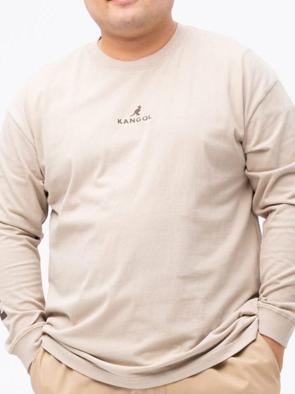大きいサイズ メンズ KANGOL (カンゴール) 天竺 アームプリント 刺繍 クルーネック 長袖 Tシャツ ロンT