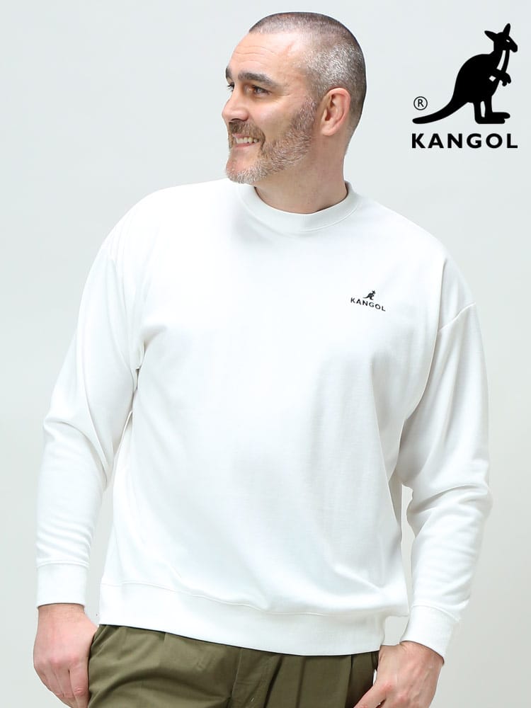 大きいサイズ メンズ KANGOL (カンゴール) ロゴ刺繍 バックプリント ポンチ クルーネック トレーナー