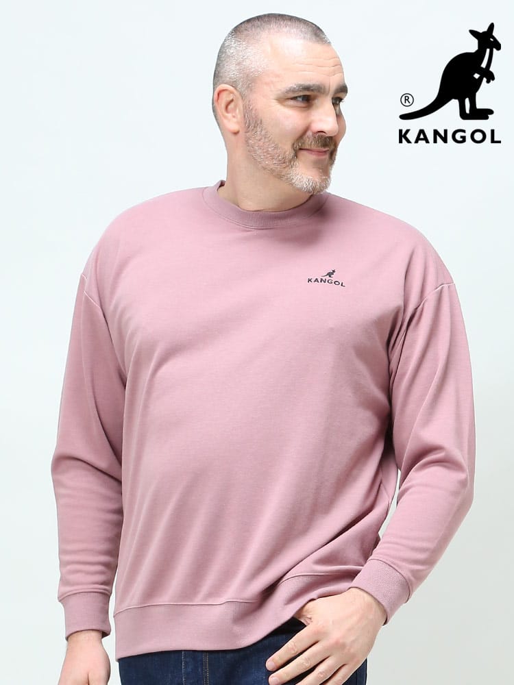 大きいサイズ メンズ KANGOL (カンゴール) ロゴ刺繍 バックプリント ポンチ クルーネック トレーナー