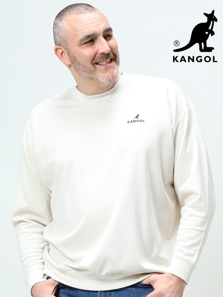 大きいサイズ メンズ KANGOL (カンゴール) ロゴ刺繍 バックプリント ポンチ クルーネック トレーナー