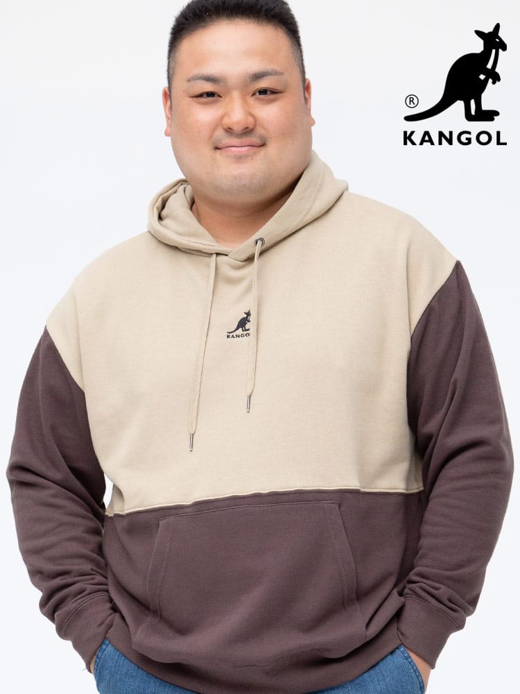 大きいサイズ メンズ KANGOL (カンゴール) 裏毛 バイカラー プルオーバー 長袖 パーカー