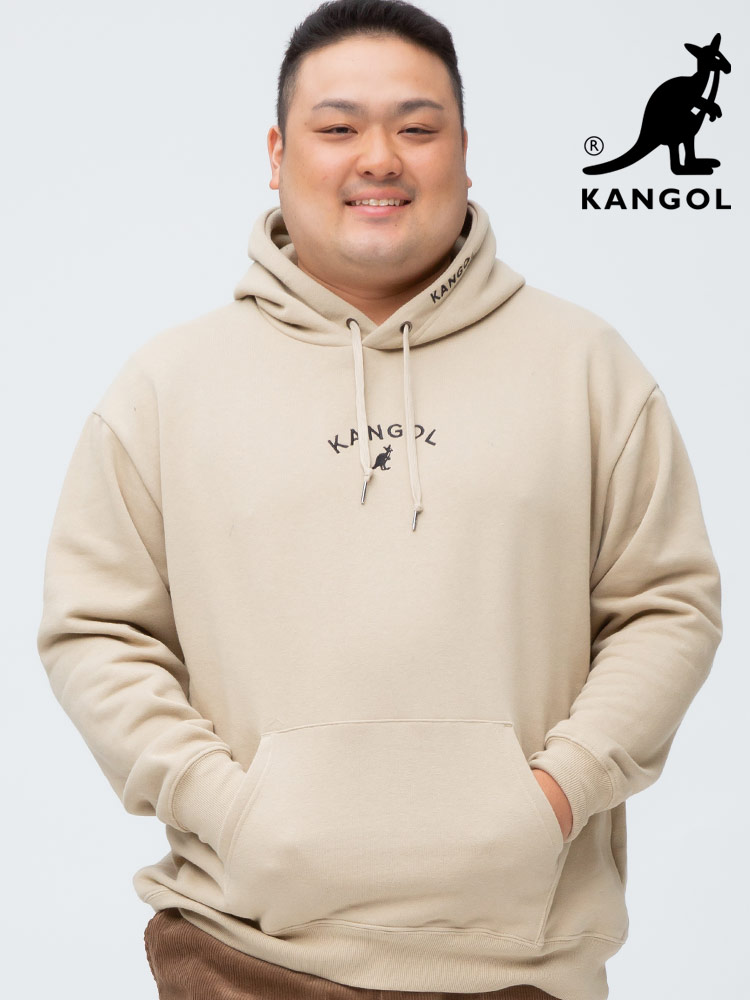 大きいサイズ メンズ KANGOL (カンゴール) 裏起毛 ロゴ刺繍 プルオーバー パーカー