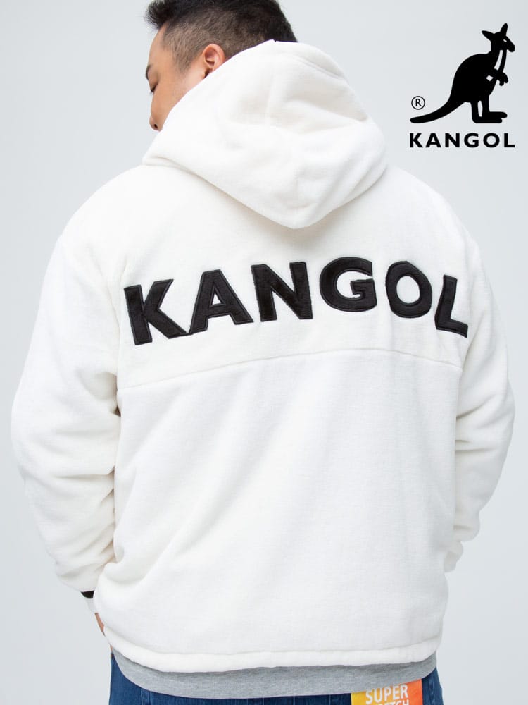 大きいサイズ メンズ KANGOL (カンゴール) シルキーフリース BIGロゴ フルジップ パーカー