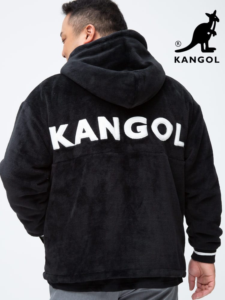 大きいサイズ メンズ KANGOL (カンゴール) シルキーフリース BIGロゴ フルジップ パーカー
