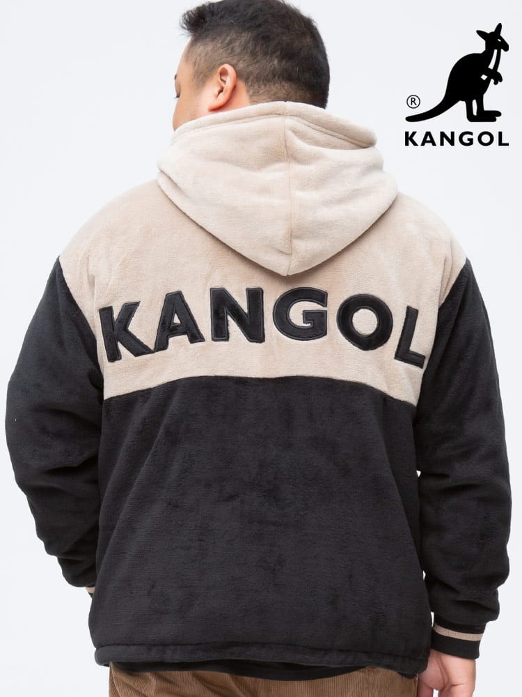 大きいサイズ メンズ KANGOL (カンゴール) シルキーフリース BIGロゴ フルジップ パーカー