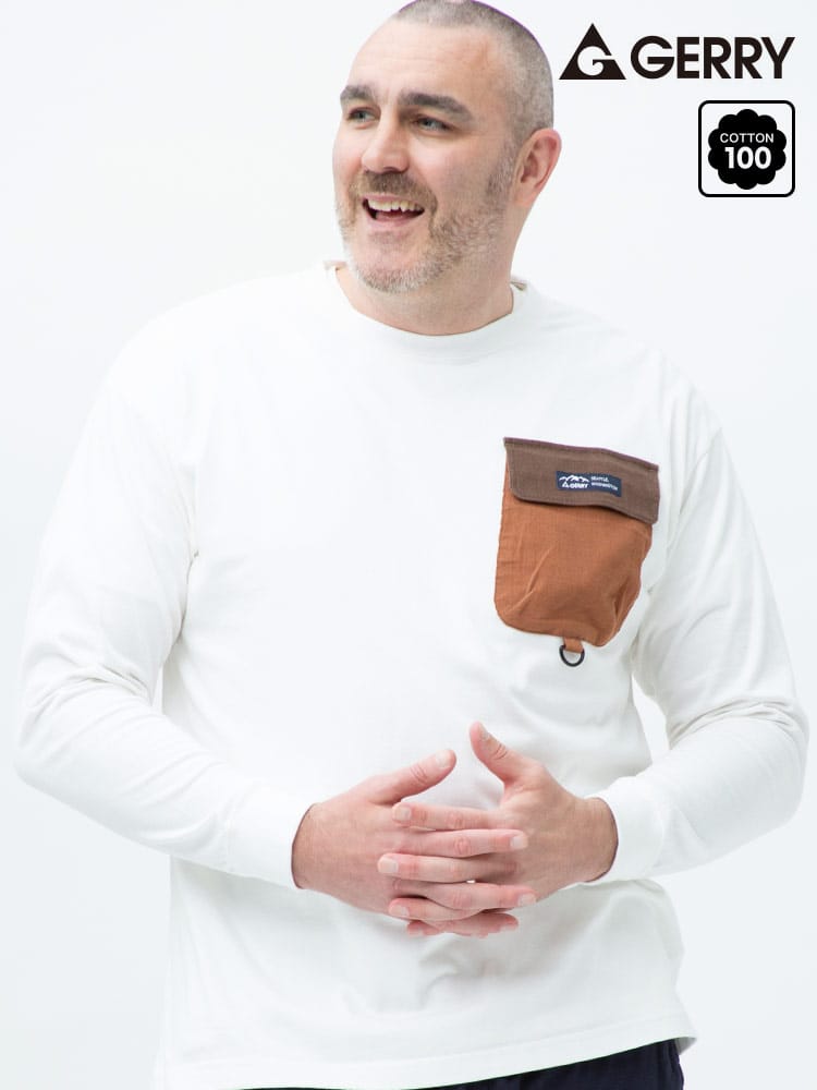 大きいサイズ メンズ GERRY (ジェリー) USAコットン コーデュロイポケット クルーネック 長袖 Tシャツ ロンT