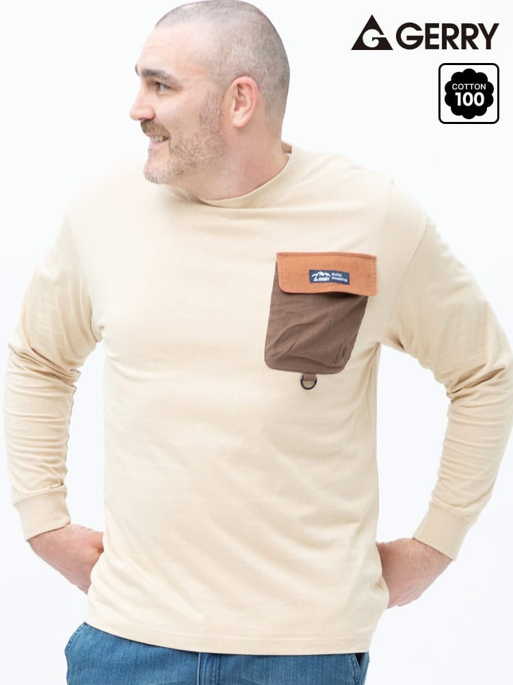 大きいサイズ メンズ GERRY (ジェリー) USAコットン コーデュロイポケット クルーネック 長袖 Tシャツ ロンT