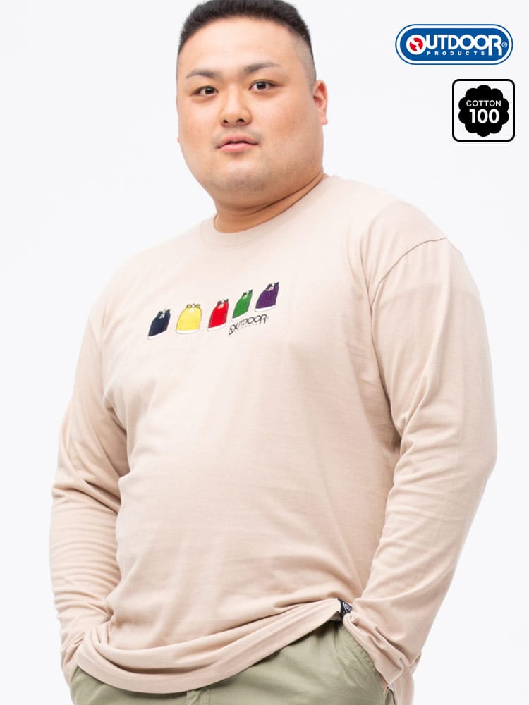 大きいサイズ メンズ OUTDOOR PRODUCTS (アウトドアプロダクツ) 綿100％ リュック刺繍 クルーネック 長袖 Tシャツ ロンT