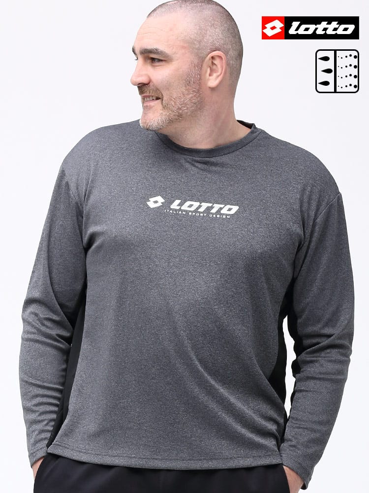 大きいサイズ メンズ Lotto (ロット) ドライメッシュ 再帰反射 ロゴプリント クルーネック 長袖 Tシャツ ロンT