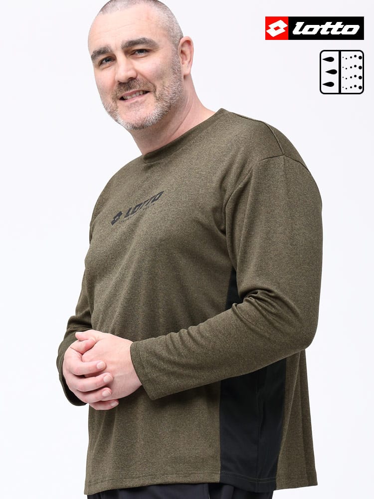 大きいサイズ メンズ Lotto (ロット) ドライメッシュ 再帰反射 ロゴプリント クルーネック 長袖 Tシャツ ロンT