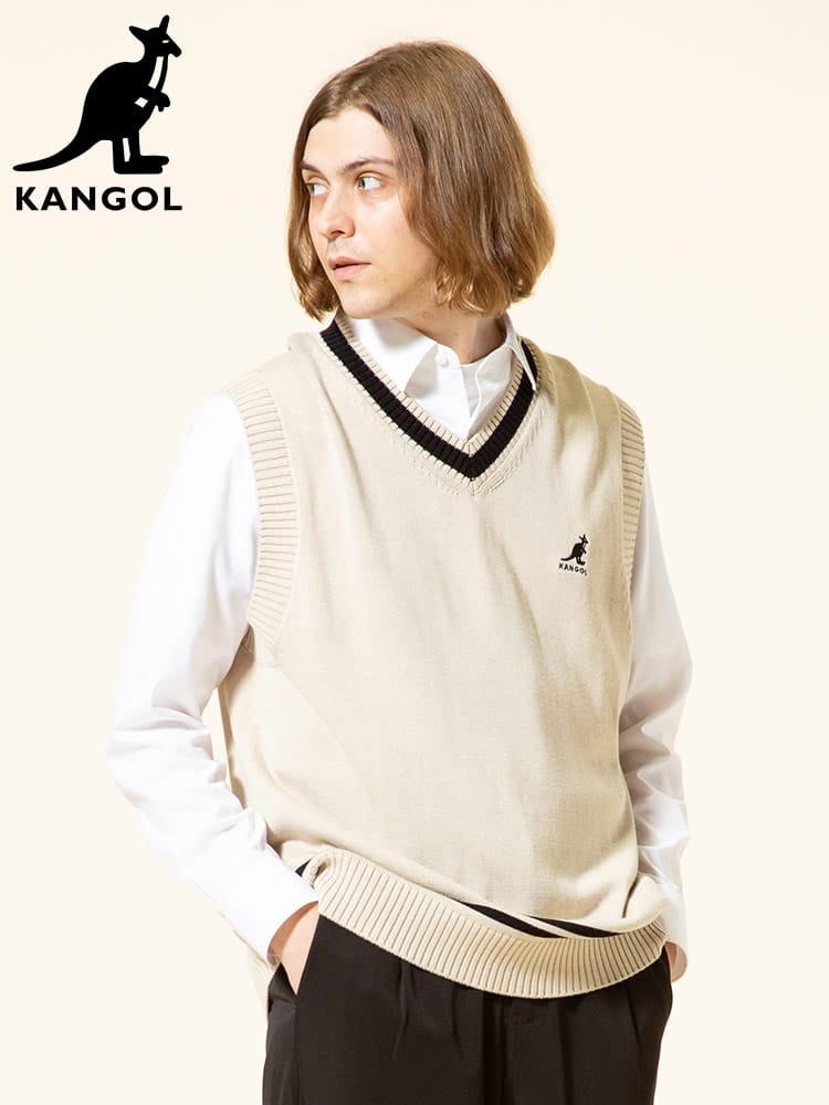 KANGOL (カンゴール) ワンポイント ライン Vネック チルデン ニットベスト