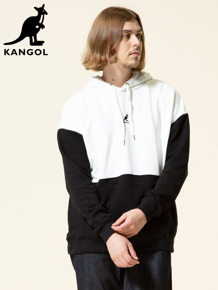 KANGOL (カンゴール) 裏毛 バイカラー ロゴ ビッグシルエット 長袖 プルオーバー パーカー