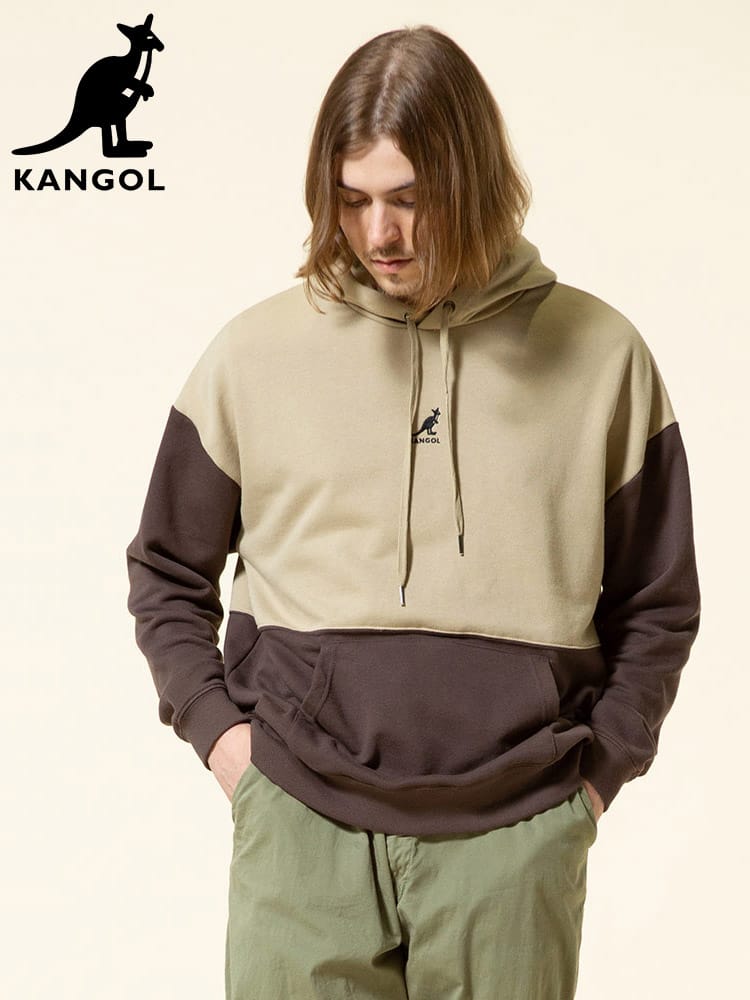 KANGOL (カンゴール) 裏毛 バイカラー ロゴ ビッグシルエット 長袖 プルオーバー パーカー