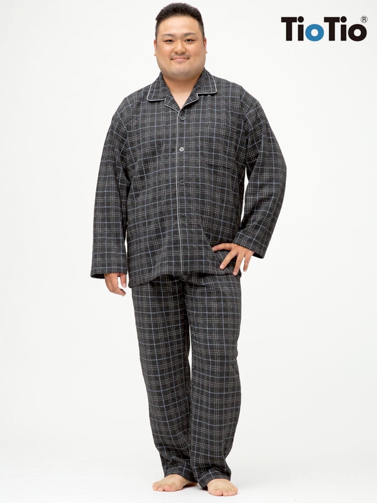 在庫処分 返品交換不可 大きいサイズ メンズ TioTio (ティオティオ) 抗菌防臭 キルト チェック ポケット 長袖 ロングパンツ パジャマ 部屋着