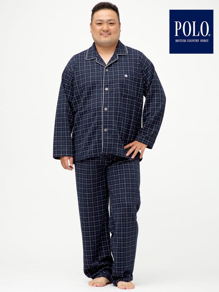 大きいサイズ メンズ POLO BCS (ポロ ビーシーエス) キルト チェック 長袖 ロングパンツ パジャマ 部屋着