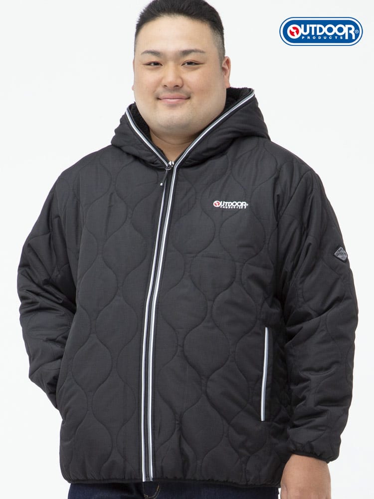 大きいサイズ メンズ OUTDOOR PRODUCTS (アウトドアプロダクツ) フード裏ボア フルジップ キルト 中綿 ジャケット