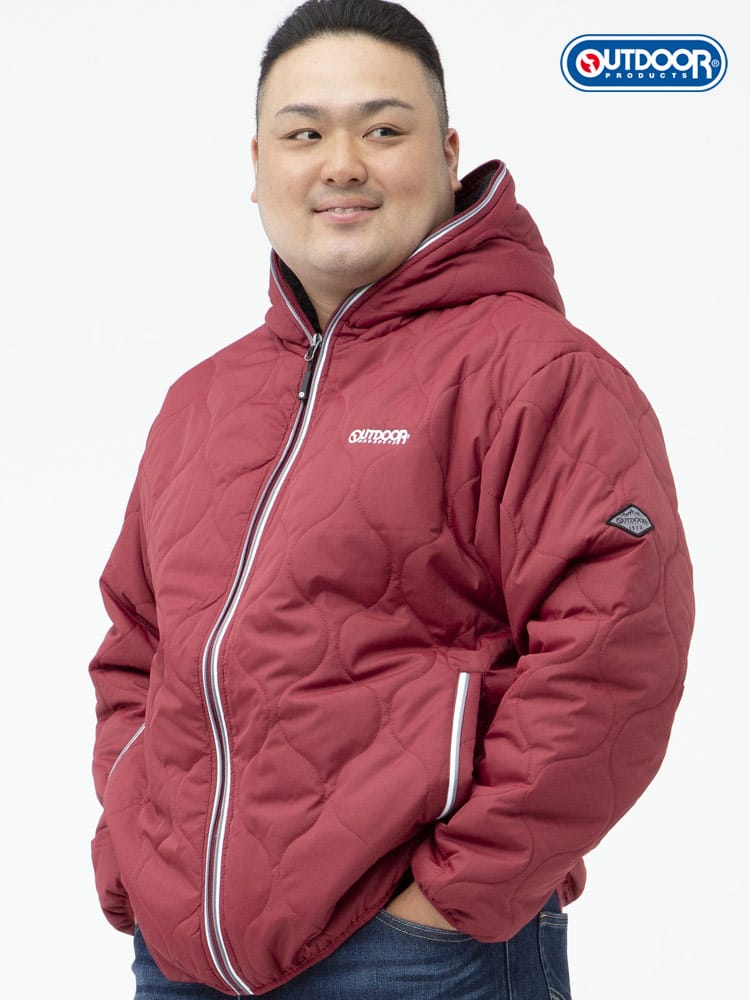 大きいサイズ メンズ OUTDOOR PRODUCTS (アウトドアプロダクツ) フード裏ボア フルジップ キルト 中綿 ジャケット