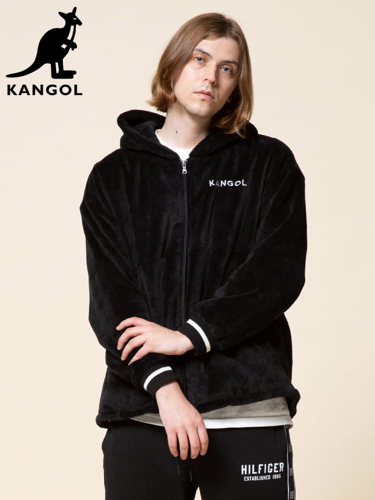 KANGOL (カンゴール) シルキーフリース BIGロゴ フルジップ パーカー