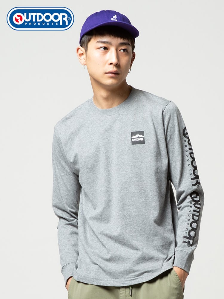 OUTDOOR PRODUCTS (アウトドアプロダクツ) 天竺 BOX胸ロゴ クルーネック 長袖 Tシャツ
