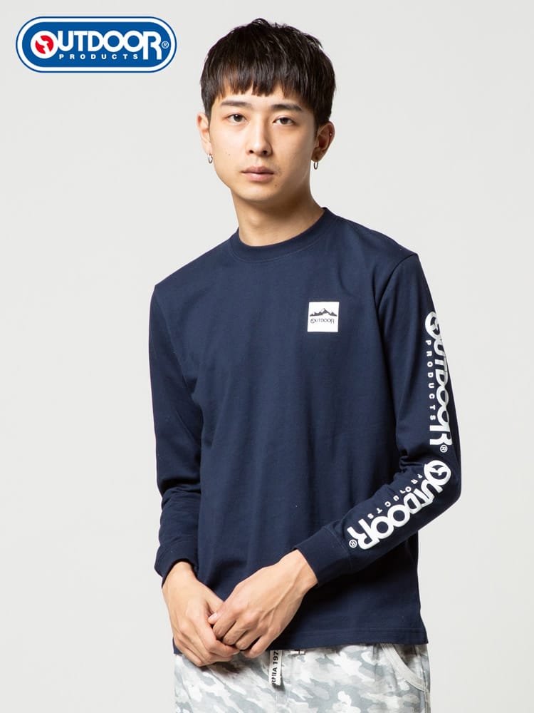 OUTDOOR PRODUCTS (アウトドアプロダクツ) 天竺 BOX胸ロゴ クルーネック 長袖 Tシャツ