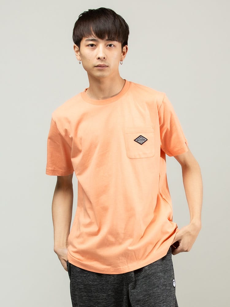 OUTDOOR PRODUCTS (アウトドアプロダクツ) 天竺 ひし形ロゴ ポケット クルーネック 半袖 Tシャツ