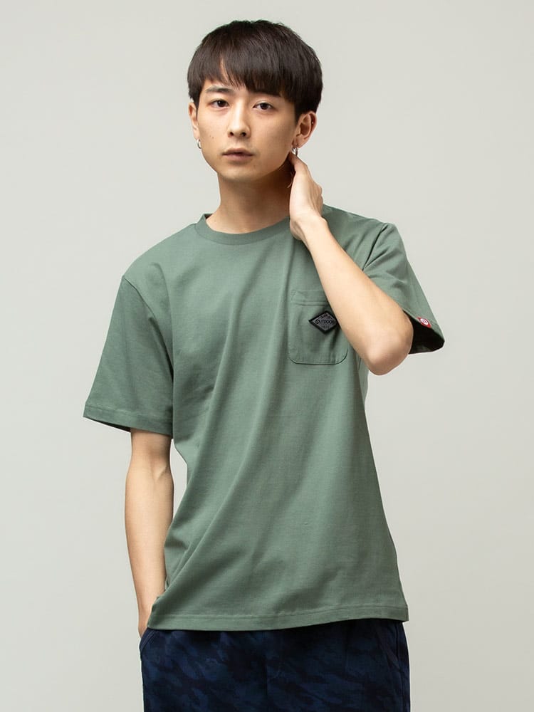 OUTDOOR PRODUCTS (アウトドアプロダクツ) 天竺 ひし形ロゴ ポケット クルーネック 半袖 Tシャツ