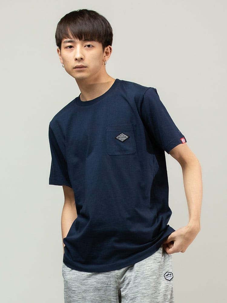 OUTDOOR PRODUCTS (アウトドアプロダクツ) 天竺 ひし形ロゴ ポケット クルーネック 半袖 Tシャツ