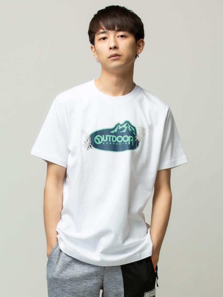 OUTDOOR PRODUCTS (アウトドアプロダクツ) 天竺 マウンテンプリント クルーネック 半袖 Tシャツ