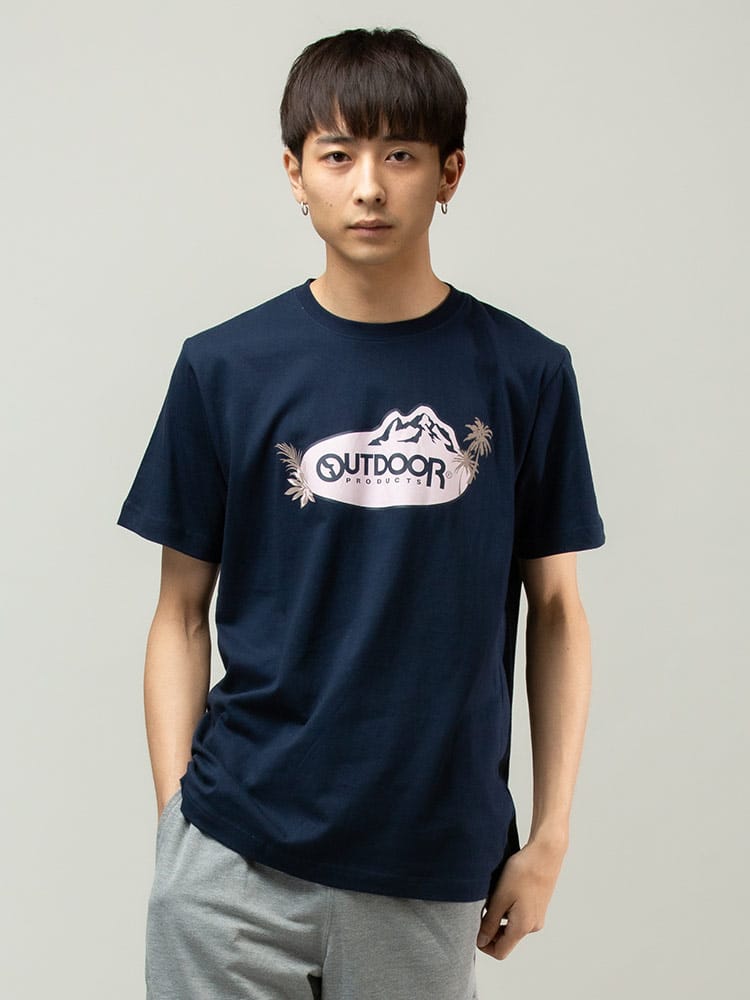 OUTDOOR PRODUCTS (アウトドアプロダクツ) 天竺 マウンテンプリント クルーネック 半袖 Tシャツ