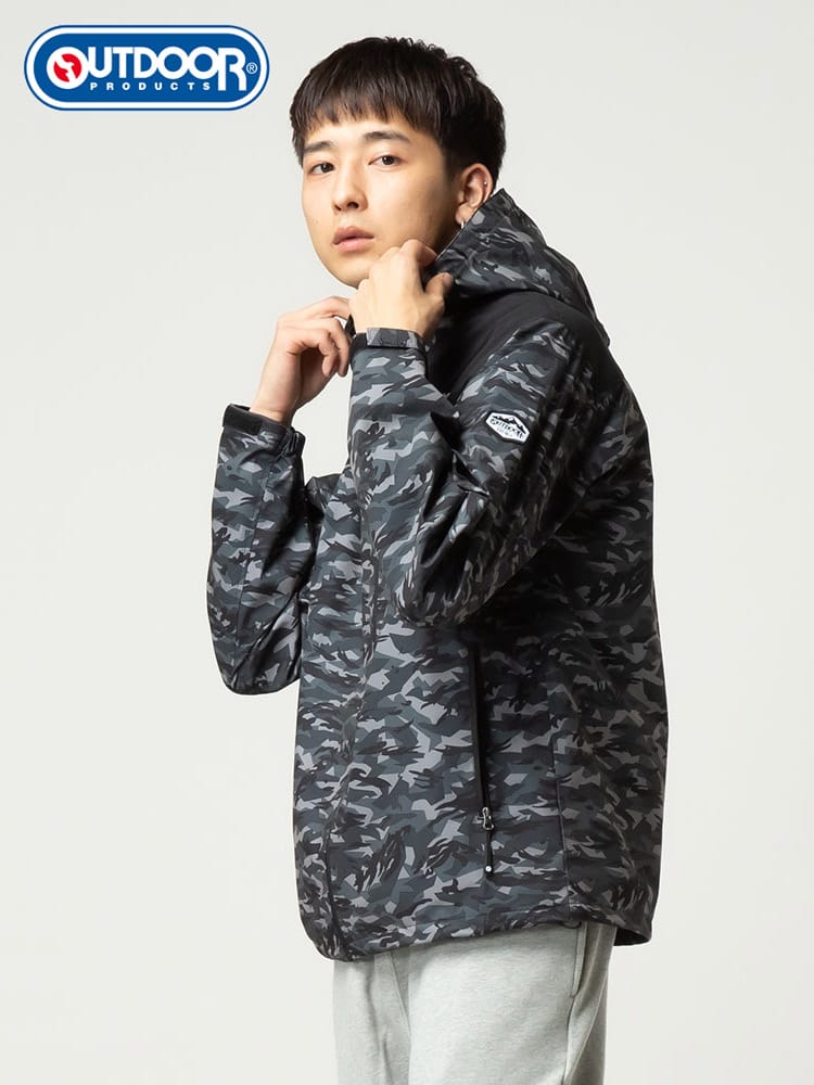 OUTDOOR PRODUCTS (アウトドアプロダクツ) 裏メッシュ 胸ロゴ カモフラージュ フルジップ パーカー