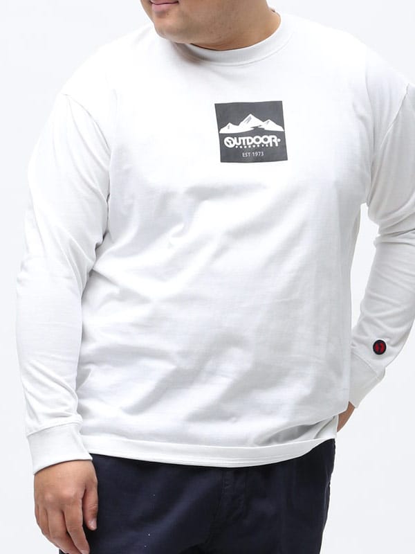 大きいサイズ メンズ OUTDOOR PRODUCTS (アウトドアプロダクツ) 天竺 BOXロゴ クルーネック 長袖 Tシャツ ロンT