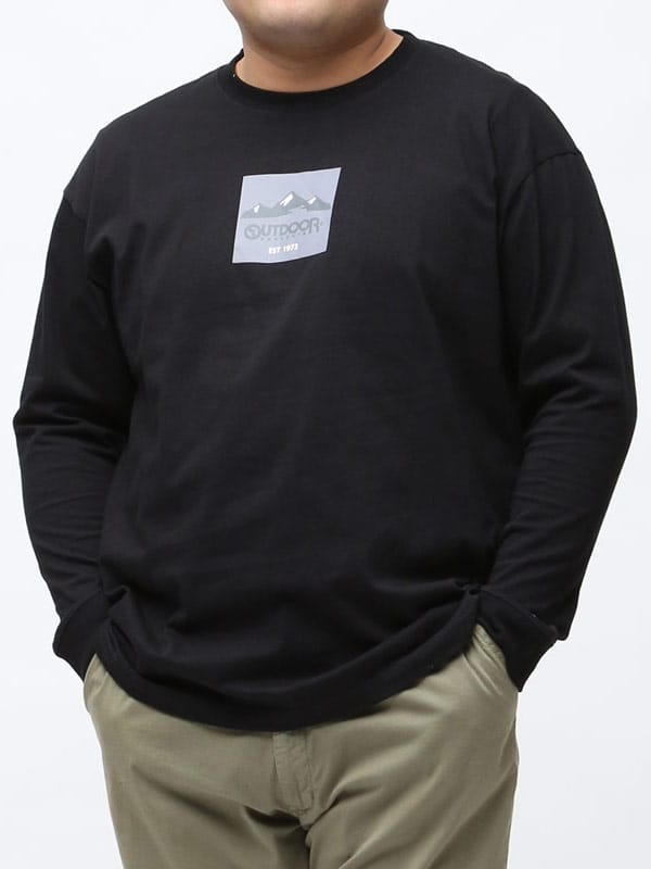 大きいサイズ メンズ OUTDOOR PRODUCTS (アウトドアプロダクツ) 天竺 BOXロゴ クルーネック 長袖 Tシャツ ロンT