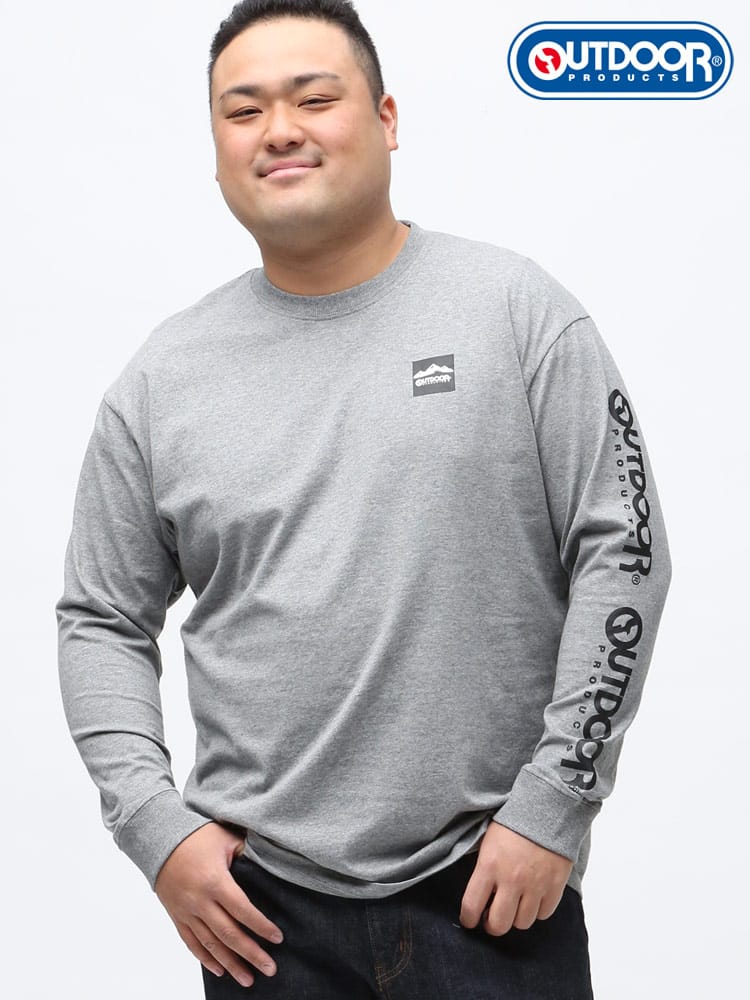 大きいサイズ メンズ OUTDOOR PRODUCTS (アウトドアプロダクツ) 天竺 アームロゴプリント クルーネック 長袖 Tシャツ ロンT