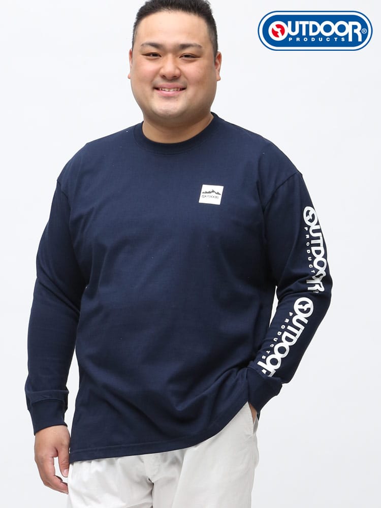 大きいサイズ メンズ OUTDOOR PRODUCTS (アウトドアプロダクツ) 天竺 アームロゴプリント クルーネック 長袖 Tシャツ ロンT