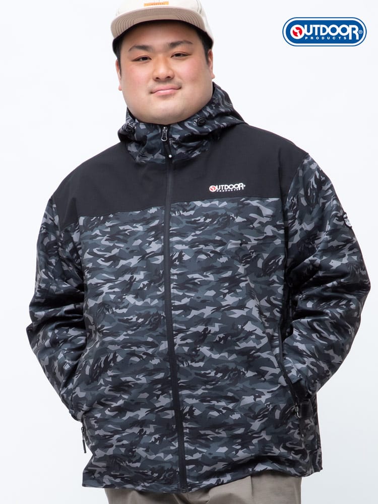 大きいサイズ メンズ OUTDOOR PRODUCTS (アウトドアプロダクツ) 裏メッシュ 迷彩 フルジップ パーカー