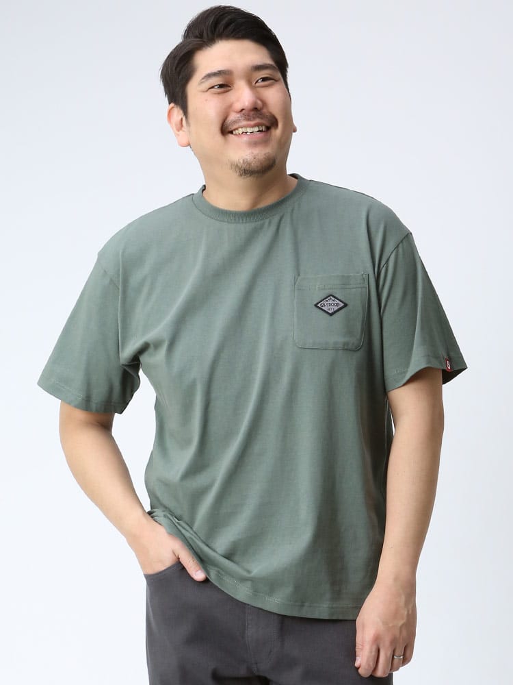 大きいサイズ メンズ OUTDOOR PRODUCTS (アウトドアプロダクツ) 天竺 ワンポイント ポケット クルーネック 半袖 Tシャツ