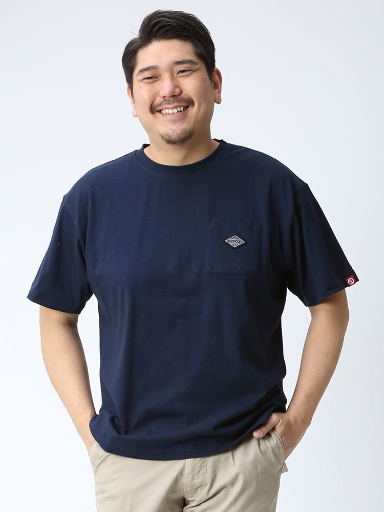 大きいサイズ メンズ OUTDOOR PRODUCTS (アウトドアプロダクツ) 天竺 ワンポイント ポケット クルーネック 半袖 Tシャツ