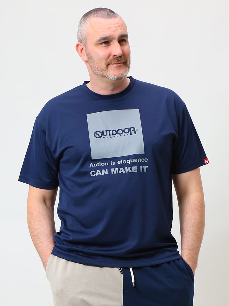 大きいサイズ メンズ OUTDOOR PRODUCTS (アウトドアプロダクツ) DRYメッシュ BOXロゴ クルーネック 半袖 Tシャツ