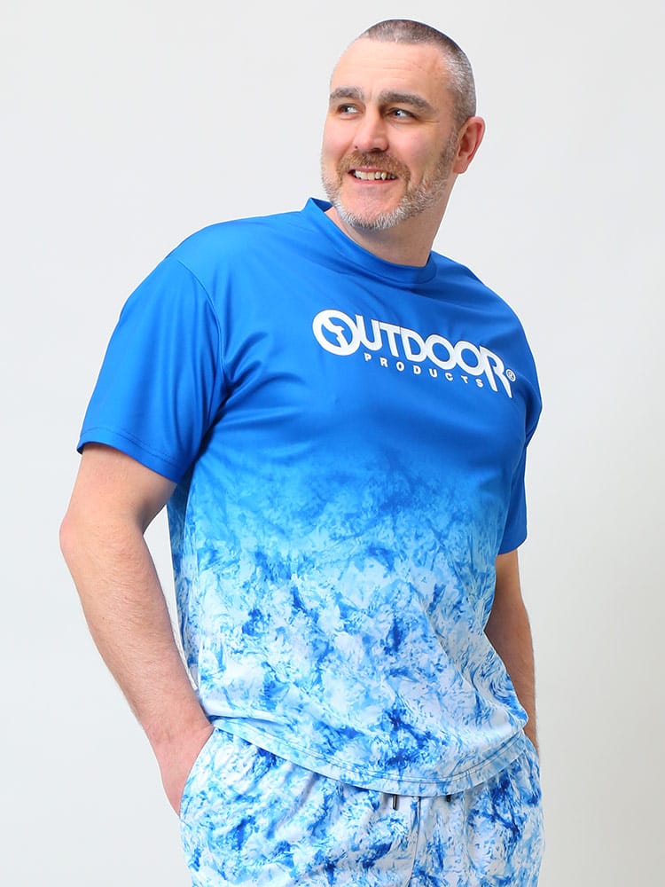 大きいサイズ メンズ OUTDOOR PRODUCTS (アウトドアプロダクツ) DRYメッシュ 総柄 クルーネック 半袖 Tシャツ