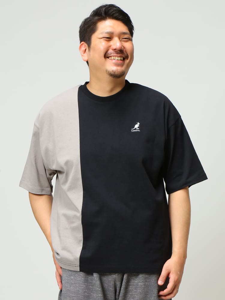 在庫処分 返品交換不可 大きいサイズ メンズ KANGOL (カンゴール) 天竺 切り替え ロゴ クルーネック 半袖 Tシャツ
