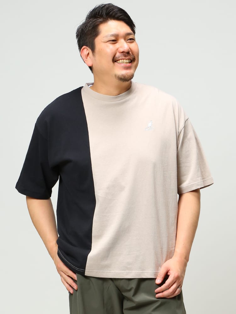 在庫処分 返品交換不可 大きいサイズ メンズ KANGOL (カンゴール) 天竺 切り替え ロゴ クルーネック 半袖 Tシャツ