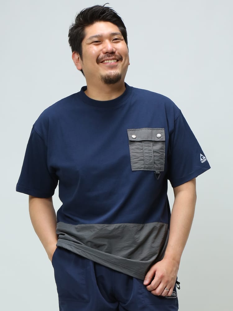大きいサイズ メンズ GERRY (ジェリー) 綿天竺 タフタ ポケット付き クルーネック 半袖 Tシャツ