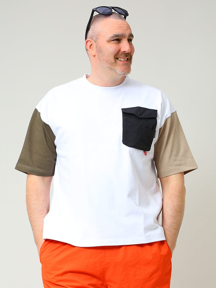 大きいサイズ メンズ Coleman (コールマン) 異素材ポケット クルーネック 半袖 Tシャツ