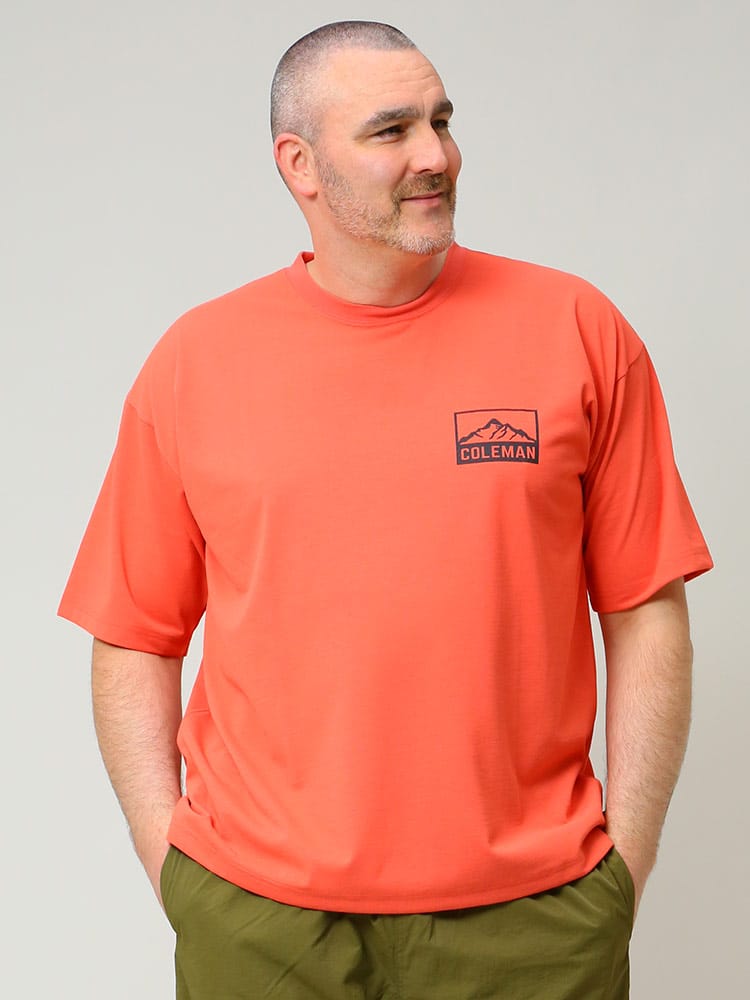 大きいサイズ メンズ Coleman (コールマン) DRY UVカット バックプリント クルーネック 半袖 Tシャツ
