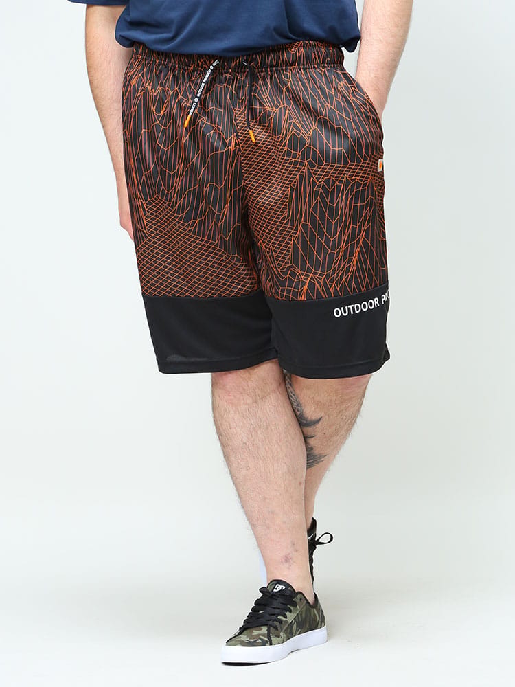 大きいサイズ メンズ OUTDOOR PRODUCTS (アウトドアプロダクツ) 吸水速乾 再帰反射 総柄 切り替え ショートパンツ