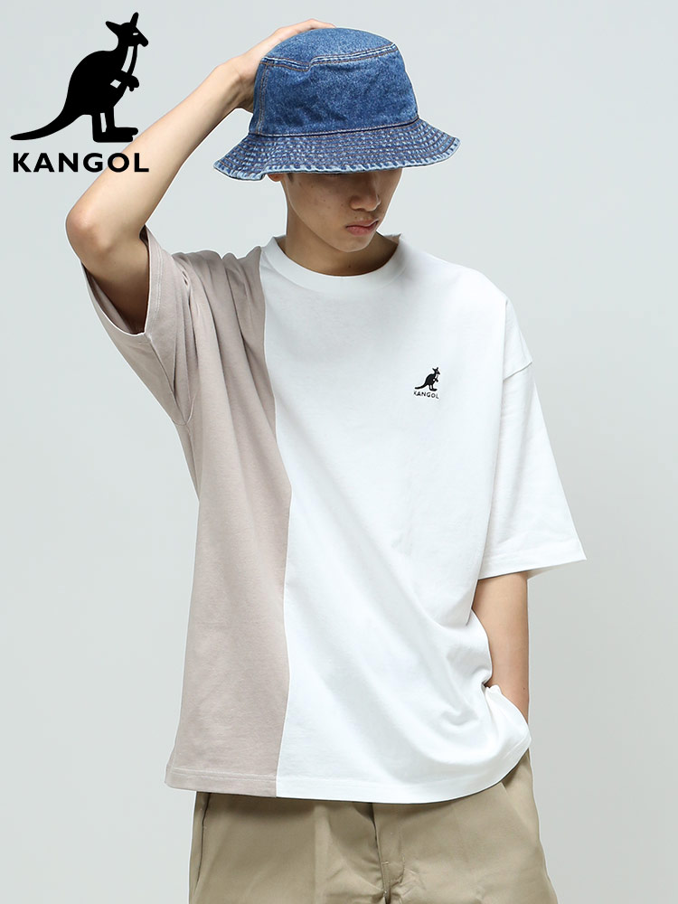 KANGOL (カンゴール) 天竺 切り替え ロゴ クルーネック 半袖 Tシャツ
