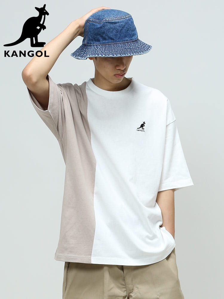 KANGOL (カンゴール) 天竺 切り替え ロゴ クルーネック 半袖 Tシャツ