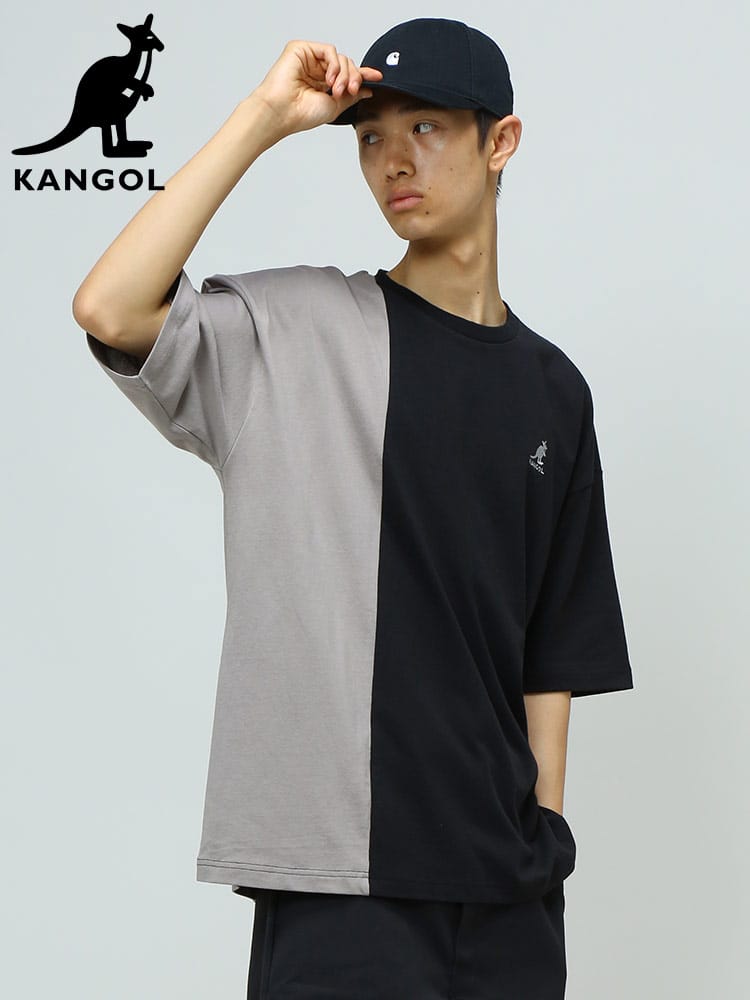KANGOL (カンゴール) 天竺 切り替え ロゴ クルーネック 半袖 Tシャツ