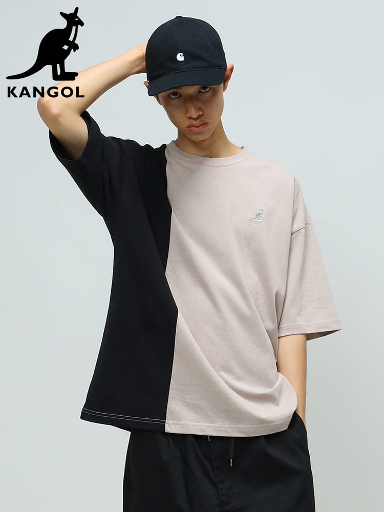 KANGOL (カンゴール) 天竺 切り替え ロゴ クルーネック 半袖 Tシャツ